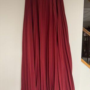 Long Merlot Red Stretchy Pleated Skirt